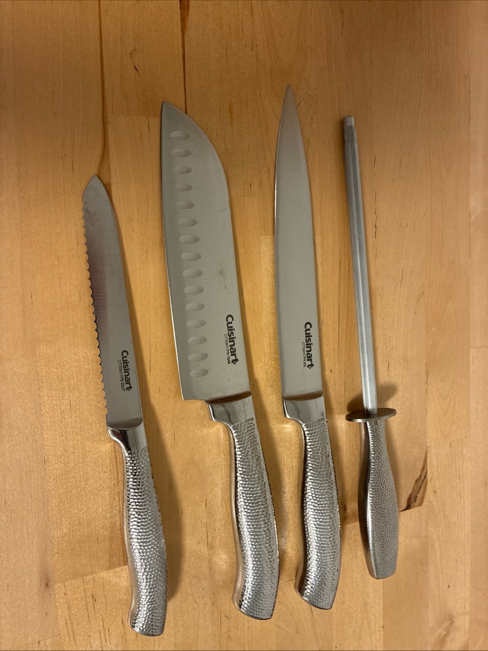 Cuisinart Silver Stainless Steel 4-Piece Knife and Honing Set Hammered Handles
